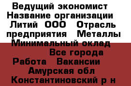 Ведущий экономист › Название организации ­ Литий, ООО › Отрасль предприятия ­ Металлы › Минимальный оклад ­ 24 000 - Все города Работа » Вакансии   . Амурская обл.,Константиновский р-н